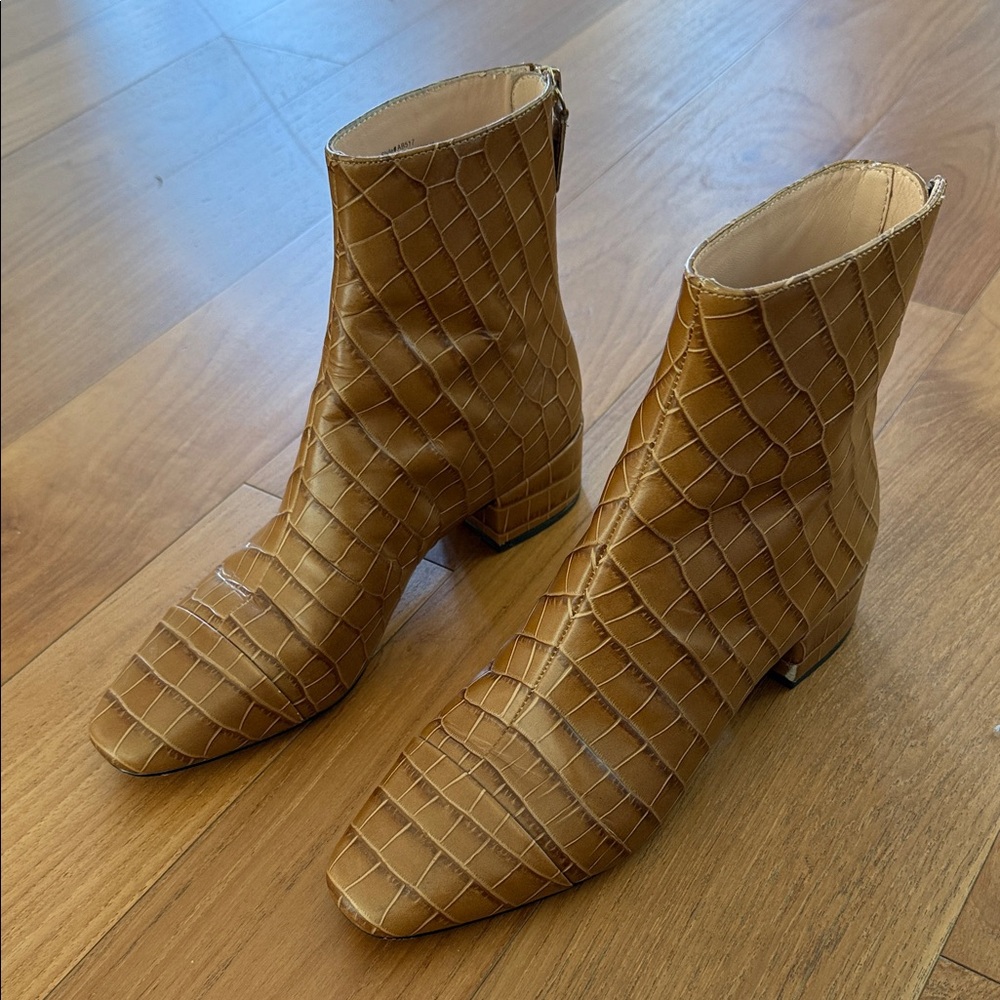 J. Crew Brown Croc-Embossed Ankle Booties